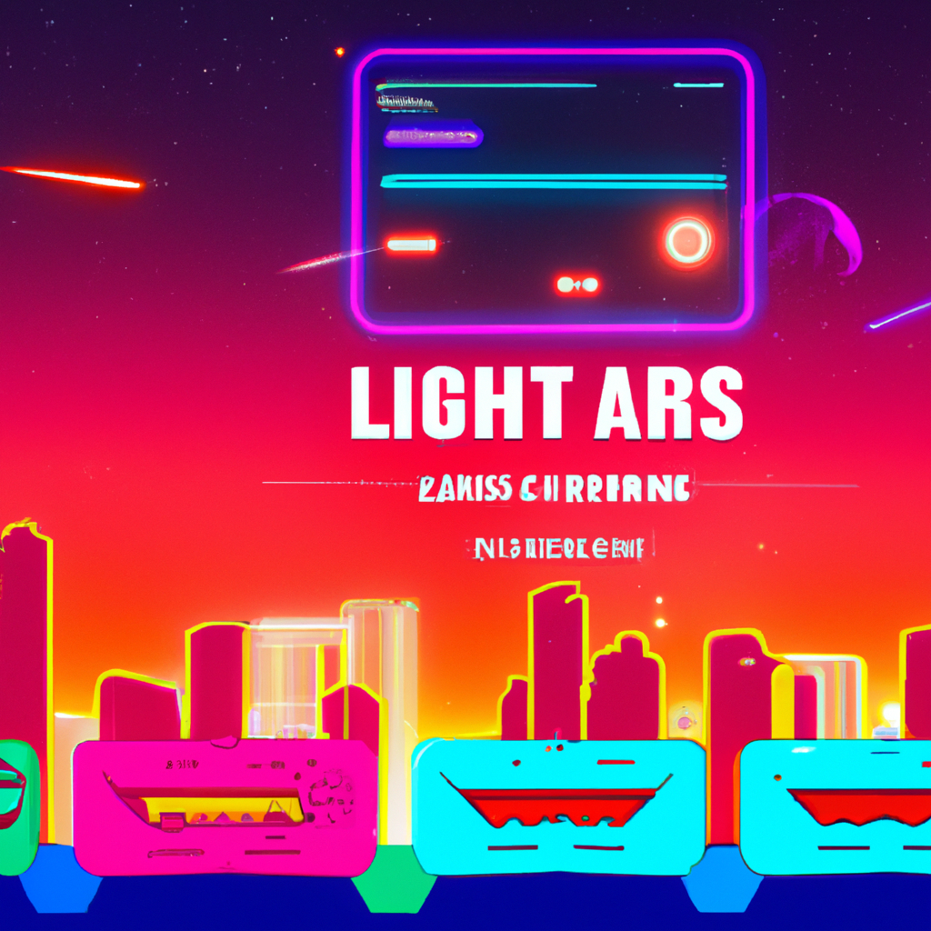 LumenPlay hero: neon arcade skyline and players